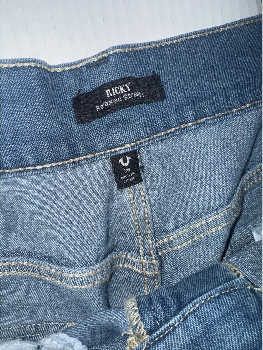 True Religion 36x34 Ricky Relaxed Straight Jeans Light Blue